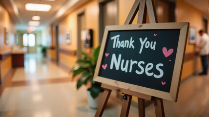 Thank You Nurses Chalkboard Sign - Handwritten Gratitude Message on Wooden Easel for International Nurses Day Celebrations, Healthcare Appreciation Events, and Hospital Recognition Displays