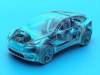 Naklejka premium A sectional view of the EV chassis, revealing the battery pack