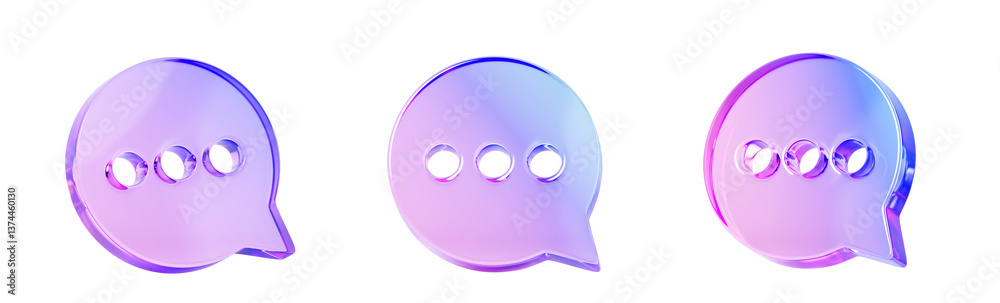 Fototapete 3d set of glass hologram round chat speech for message box or comment isolated render web icon. crys