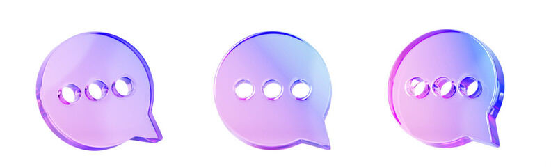 Fototapeta premium 3d set of glass hologram round chat speech for message box or comment isolated render web icon. Crystal gradient text dialog bubble, circle communication social dialogue banner frame