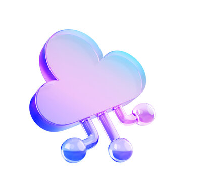 3d artificial intelligence, glass ai cloud icon with hologram gradient render. Cloud computing, data storage system, software, web application information security, digital technology