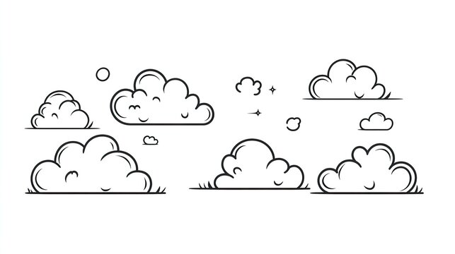 Flat Vector Clouds: Bold Minimalist Illustration, Simple Sky Design, Clean Weather Graphics, Modern Cloudscape Art, Stylized Atmospheric Elements.
