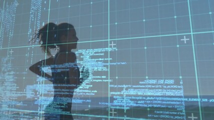 Running woman with digital data and graphs animation overlaying scene - Powered by Adobe