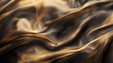 Fototapeta premium Closeup of golden satin fabric with flowing folds