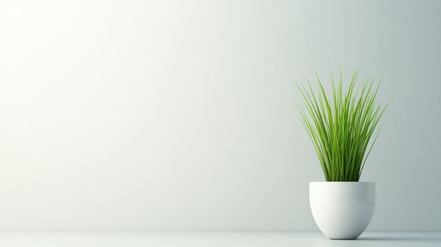 A minimalist image featuring a green plant in a white pot against a light background, perfect for designs related to nature, interior decor, or wellness themes, Ideal for blog posts and presentations