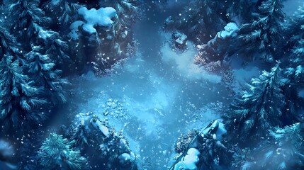 Icy Warcraft Landscape: Snowy Terrain at Night Illustration, Frozen Fantasy Art, Blizzard Environment Design, Game Inspired Visuals, Cold Winter Scenery.
