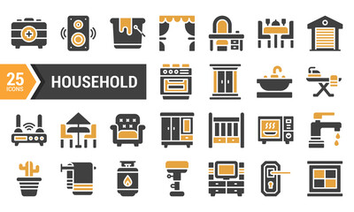Two-Color Glyph Icons for Household Design.