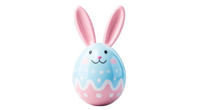 Easter egg bunny face with pink ears, vector illustration, cut out transparent