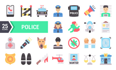 25 Flat Icons of Police and Law Enforcement.