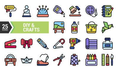 25 Colorful DIY & Crafts Line Icons for Your Projects.