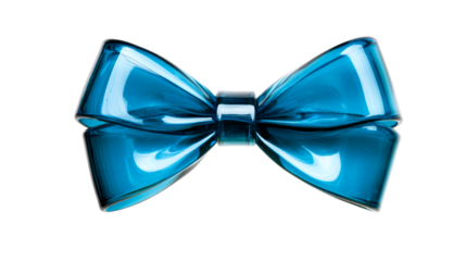 Glassy blue bow tie with wavy reflections, cut out transparent