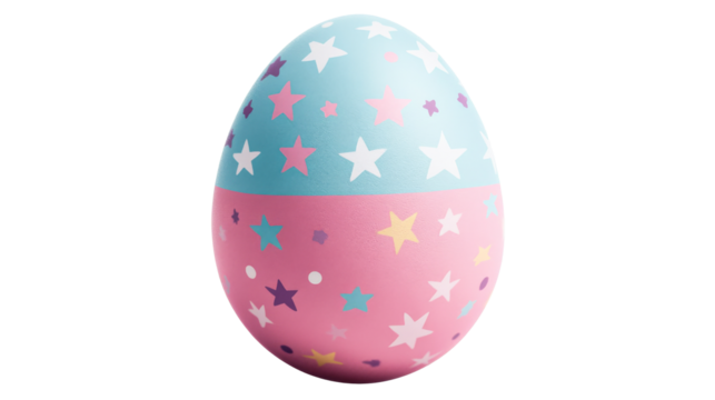 Easter egg decorated with stars, blue and pink pattern, cut out transparent