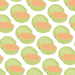 Vector seamless pattern with melons on white background