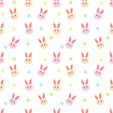 seamless pattern with bunny and flowers for easter holiday background or wrapping paper printing