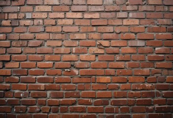 Fototapeta premium Wide shot of a vintage brick wall, red bricks, grunge texture. Aged industrial background, weathered, urban decay.