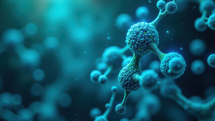 A close-up view of a GLP1 molecule with a futuristic, digital interface background, showcasing its structure.