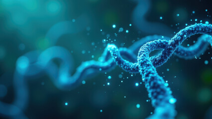 A stunning digital illustration of a molecule with its structure highlighted by glowing blue lights against a dark background, symbolizing GLP-1's complex form.