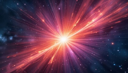 Naklejka premium Vibrant Cosmic Explosion with Rays and Stars in Deep Space Background