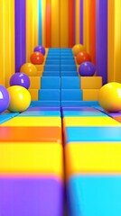 Colorful spheres on abstract steps, vibrant background, design, illustration