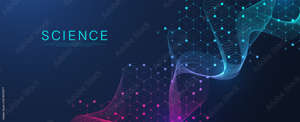 Aufkleber Molecular abstract structure and genetic engineering DNA. Healthcare and medicine background concept. Scientific research background. Wave flow. Innovation pattern. Vector illustration.