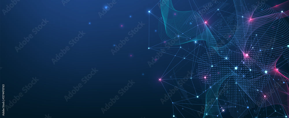 Fototapete Global network connection concept. Big data visualization. Social network communication in the global computer networks. Internet technology. Business. Science. Vector illustration