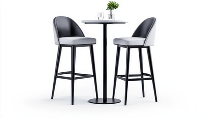Contemporary bar table accompanied by two stylish chairs creating a cozy dining setup for modern living spaces