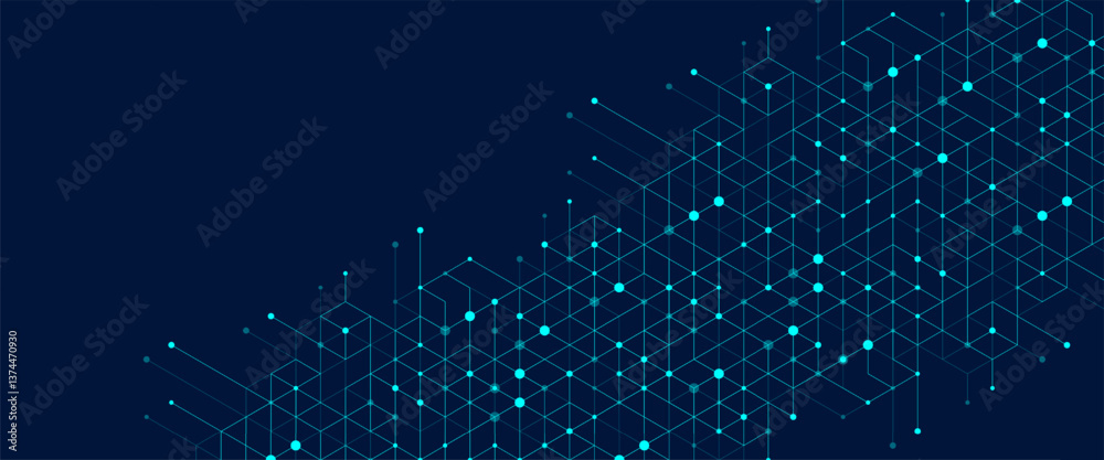 Poster Technology abstract background with cubes, lines, dots and hexagons. Hexagonal digital concept for poster, banner, header, footer, presentation, Innovation pattern. Vector illustration.
