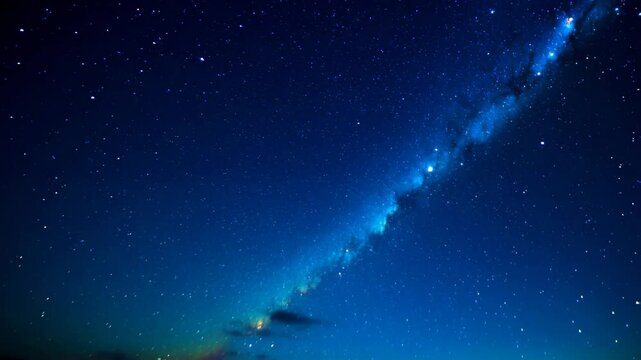 Witness a mesmerizing display of stars scattered across a clear night sky, highlighting the beauty of the cosmos above a tranquil horizon, creating a serene and captivating atmosphere