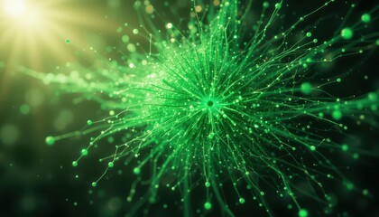 Fototapeta premium Abstract Green Energy Representation with Floating Particles and Light