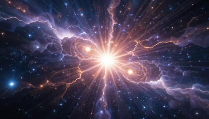 Fototapeta premium Bright Cosmic Explosion in Deep Space with Colorful Nebulae and Stars