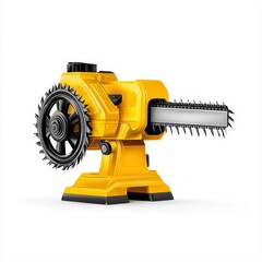 Compact yellow and black power tool resembling miniature chainsaw with circular saw blade displayed on white background for versatile cutting tasks