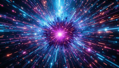 Naklejka premium Vibrant Burst of Colorful Light Rays in Abstract Digital Design