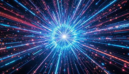 Naklejka premium Abstract Cosmic Burst of Light with Bright Radiating Lines in Space