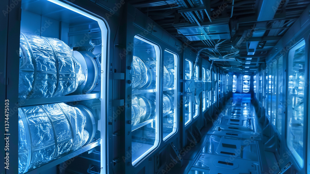 Poster this high-tech cryogenic chambers demonstrate advanced preservation for future exploration.