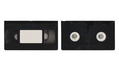 VHS videocassette, mockup with front and back sides on white background with blank space for mockup