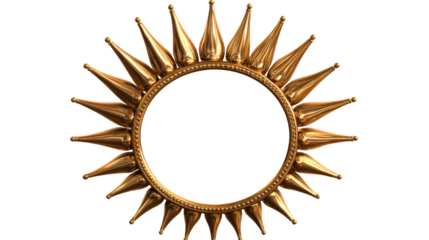 Golden sun frame with decorative edges, detailed 3D rendering, cut out transparent