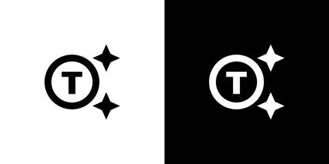 Letter T in circle with sparkles icon
