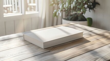 Closed book on bright wooden table in natural sunlight