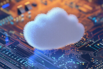 Digital cloud hovering over a vibrant circuit board landscape Generative AI
