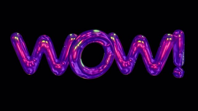 A shimmering 3D reflective wow caption in an iridescent bubble typeface style, with embedded alpha for easy drag and drop overlay.