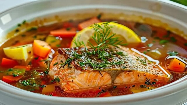 Fish soup on a beautiful background. Selective focus. food.