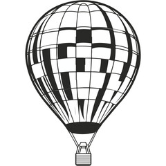 Naklejka premium Hot air balloon with basket isolated on background. Travel, adventure, flight in sky concept. Vector flat design
