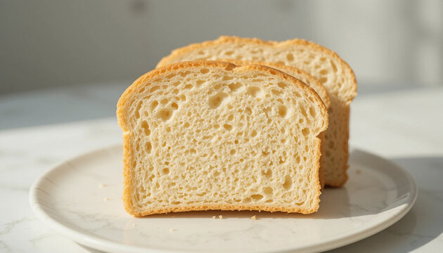 kitchen freshy  bread slice on plate blurred  background