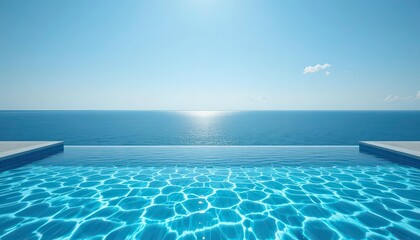 Fototapeta premium Aqua Tranquility Minimalist Pool Scene with Gradient Blue Water and Geometric Tile Patterns A Modern Oasis of Calm and Relaxation