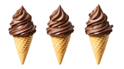 Chocolate ice cream in waffle cones composition, cut out transparent