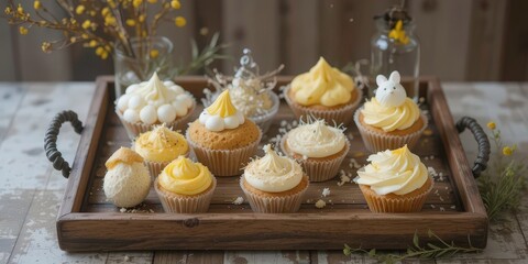  Wooden Tray with Home Baked Treats for a Simple Spring Holiday Gathering
