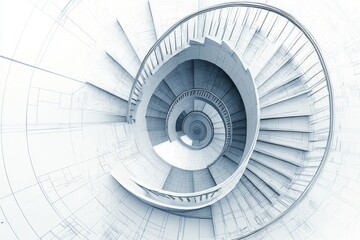 Fototapeta premium This photo shows a detailed drawing of a spiral staircase located inside a building An architects design studio showcasing advanced construction software .