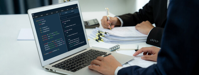 Software development programming on computer screen for brisk application and program coding