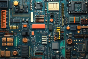 Fototapeta premium This photo shows a detailed view of the intricate circuitry and components of a computer circuit board Futuristic abstract circuit board design.