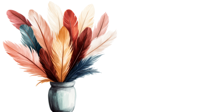 Decorative Feather Arrangement in a Vase, cut out transparent